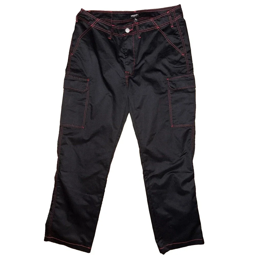 True Religion Men's Jet Black Cargo Pants with Red Contrast Stitch Size 36 NWT